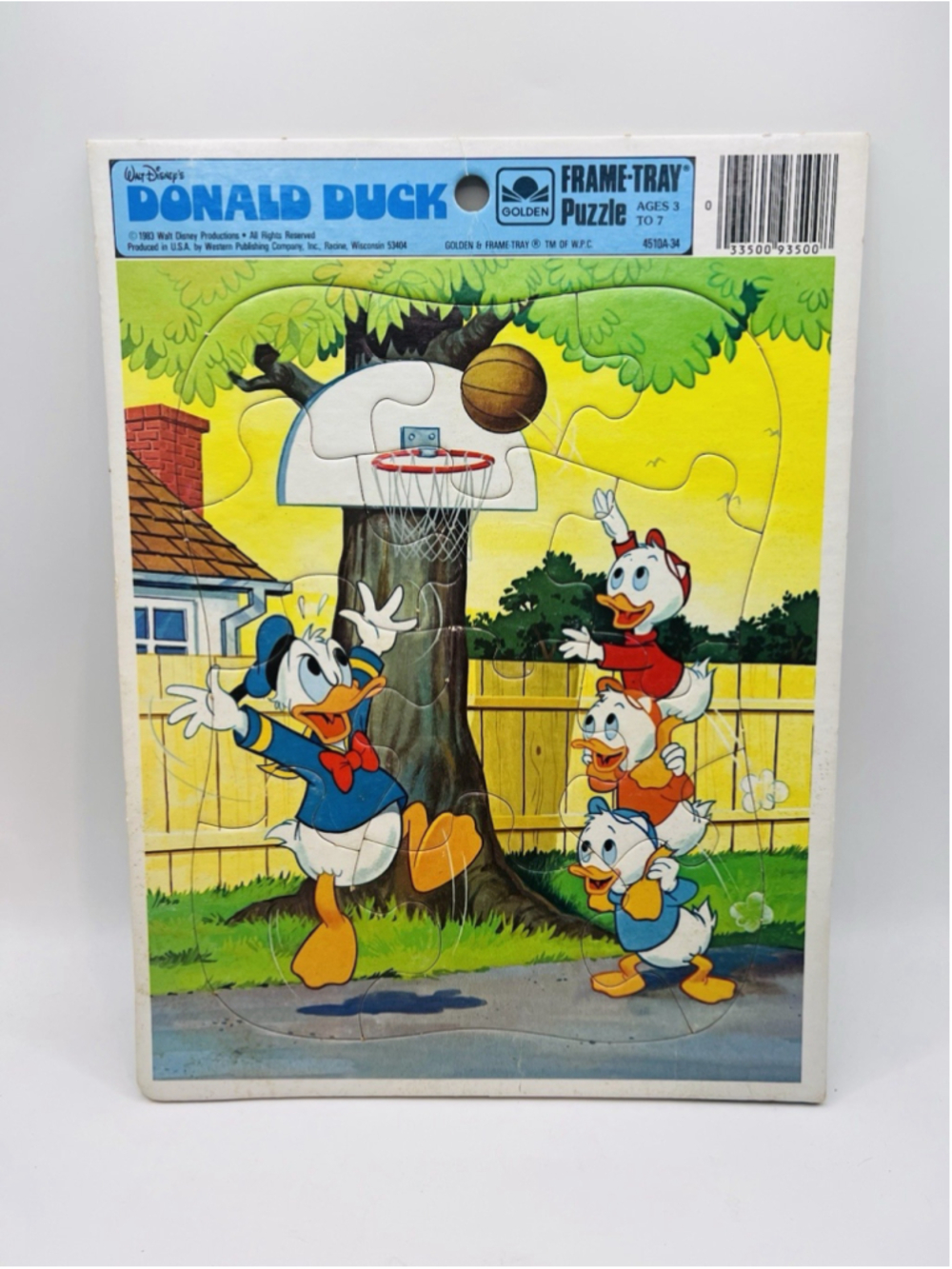Vintage 1983 Walt Disney Donald Duck Puzzle Golden Frame Tray